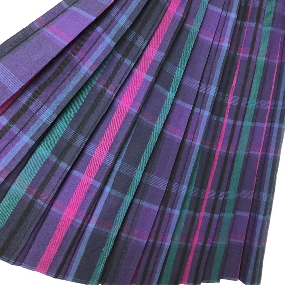 Vintage medium plaid pleated wool skirt purple 4 - Picture 5 of 8